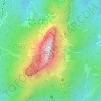 Mapa topográfico Chamechaude, altitud, relieve