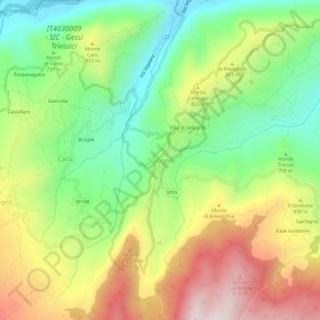 Mapa topográfico Sologno, altitud, relieve