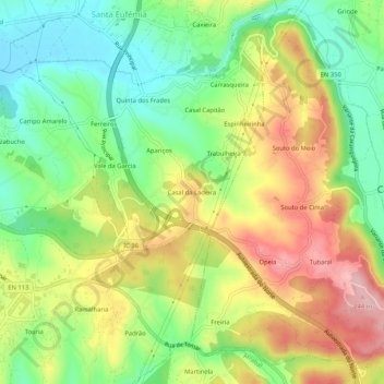 Mapa topográfico Casal da Ladeira, altitud, relieve