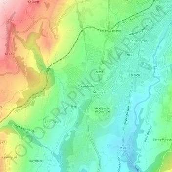 Mapa topográfico Chaudefeuille, altitud, relieve