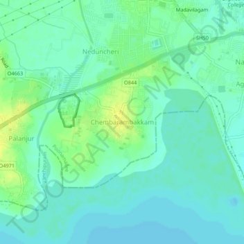 Mapa topográfico Chembarambakkam, altitud, relieve