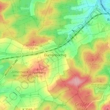 Mapa topográfico Dürrenbüchig, altitud, relieve