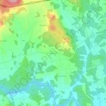 Mapa topográfico Parada, altitud, relieve