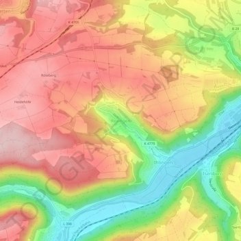Mapa topográfico Rexingen, altitud, relieve