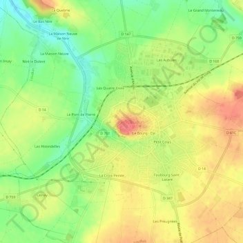 Mapa topográfico Le Bourg-ouest, altitud, relieve