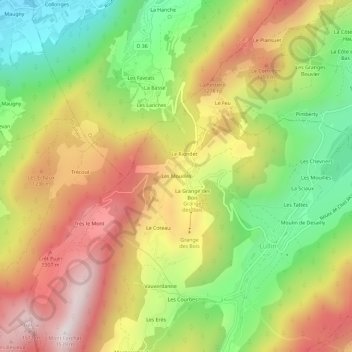 Mapa topográfico Les Mouilles, altitud, relieve