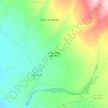 Mapa topográfico Jancoamaya Corpaputo, altitud, relieve