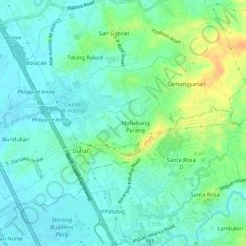 Mapa topográfico Mahabang Parang, altitud, relieve