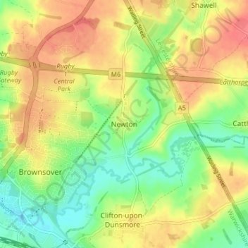 Mapa topográfico Newton, altitud, relieve