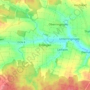 Mapa topográfico Zoltingen, altitud, relieve
