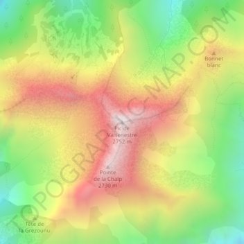 Mapa topográfico Pic de Valsenestre, altitud, relieve