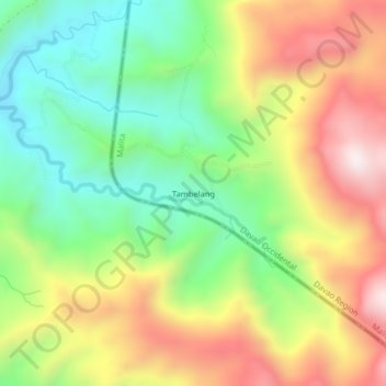 Mapa topográfico Tambelang, altitud, relieve