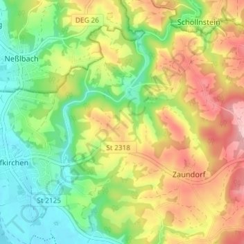 Mapa topográfico Oitzet, altitud, relieve
