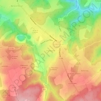 Mapa topográfico Champagne, altitud, relieve