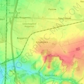 Mapa topográfico Kösterbeck, altitud, relieve