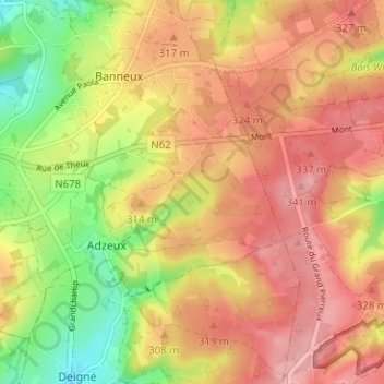 Mapa topográfico Fond des Boux, altitud, relieve