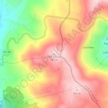 Mapa topográfico Vale Escuro, altitud, relieve