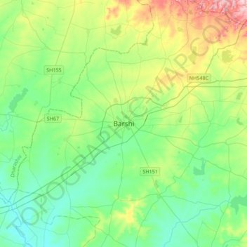 Mapa topográfico Barshi, altitud, relieve