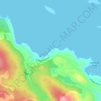 Mapa topográfico Dolphin Beach, altitud, relieve
