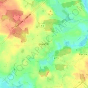 Mapa topográfico Liensfeld, altitud, relieve