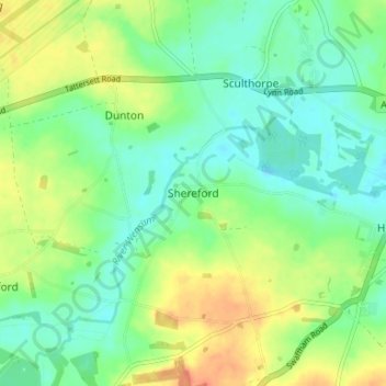 Mapa topográfico Shereford, altitud, relieve