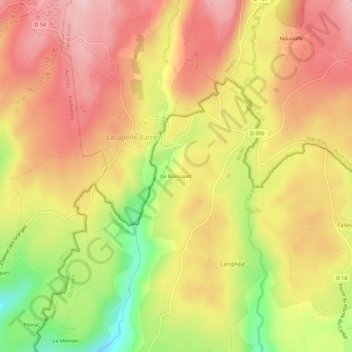 Mapa topográfico Le Bousquet, altitud, relieve