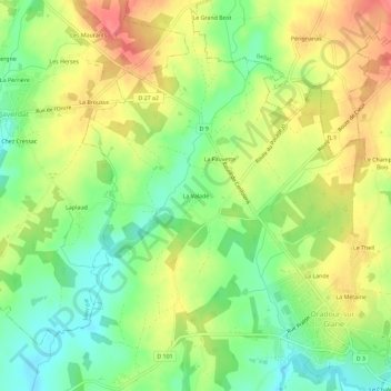 Mapa topográfico La Valade, altitud, relieve