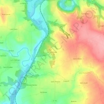 Mapa topográfico Kermorheven, altitud, relieve