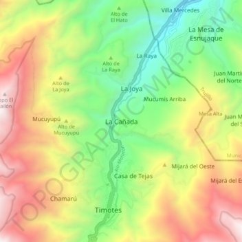 Mapa topográfico La Cañada, altitud, relieve