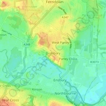 Mapa topográfico Dudsbury, altitud, relieve