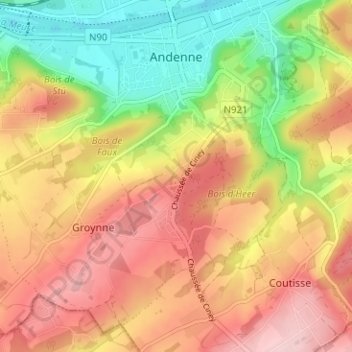 Mapa topográfico Peu d'Eau, altitud, relieve