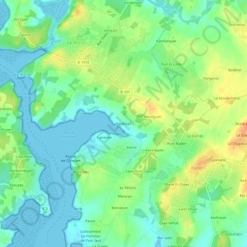 Mapa topográfico Kerdrean, altitud, relieve