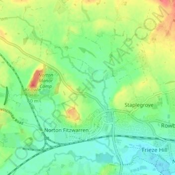 Mapa topográfico Langford, altitud, relieve
