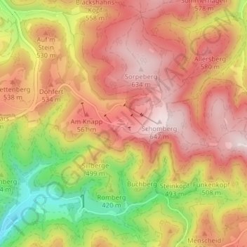 Mapa topográfico Wildewiese (Sauerland), altitud, relieve