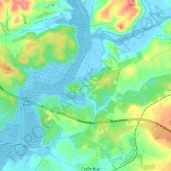 Mapa topográfico Fontes, altitud, relieve