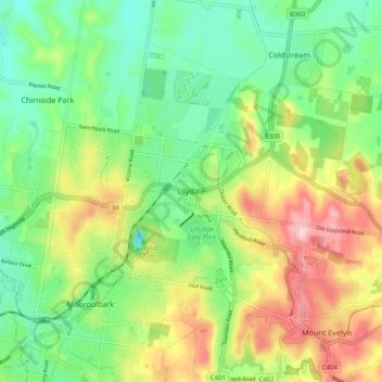Mapa topográfico Lilydale, altitud, relieve