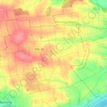 Mapa topográfico Oberhartheim, altitud, relieve