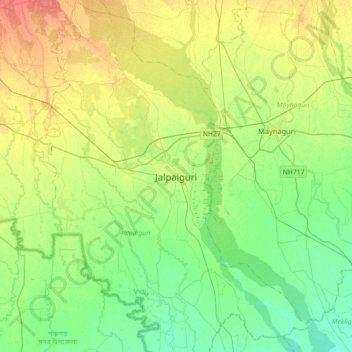 Mapa topográfico Jalpaiguri, altitud, relieve