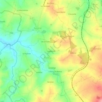 Mapa topográfico Lauzeraud, altitud, relieve