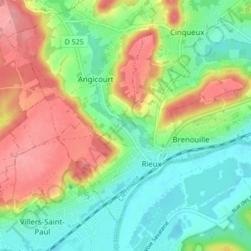 Mapa topográfico Cafosse, altitud, relieve