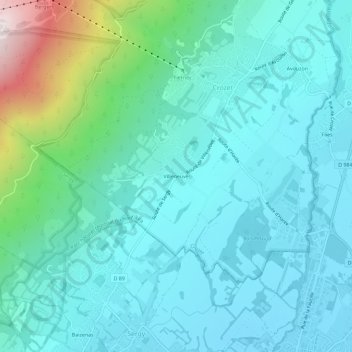 Mapa topográfico Villeneuve, altitud, relieve