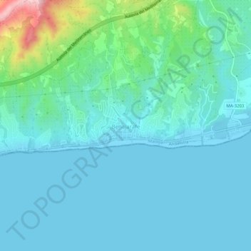 Mapa topográfico Benajarafe, altitud, relieve