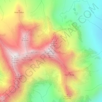 Mapa topográfico Sgùrr nan Gillean, altitud, relieve