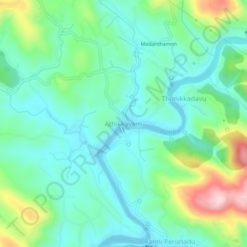 Mapa topográfico Athikkayam, altitud, relieve