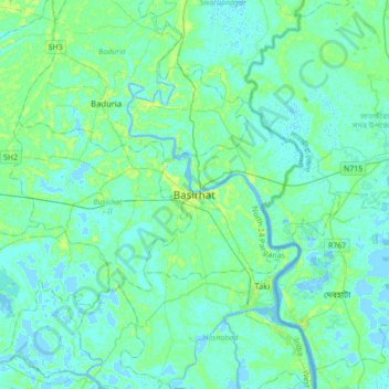 Mapa topográfico Basirhat, altitud, relieve