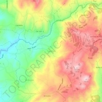 Mapa topográfico Seidões, altitud, relieve