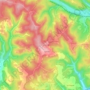 Mapa topográfico Maisonneuve, altitud, relieve