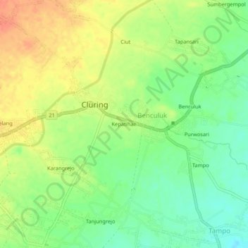 Mapa topográfico Kepatihan, altitud, relieve