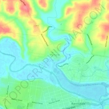 Mapa topográfico Wy Yung, altitud, relieve