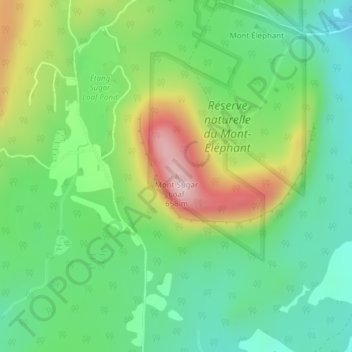 Mapa topográfico Mont Sugar Loaf, altitud, relieve
